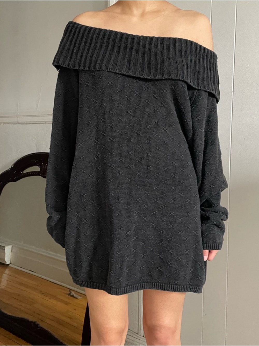 Off-Shoulder Black Women's Sweater Dress
